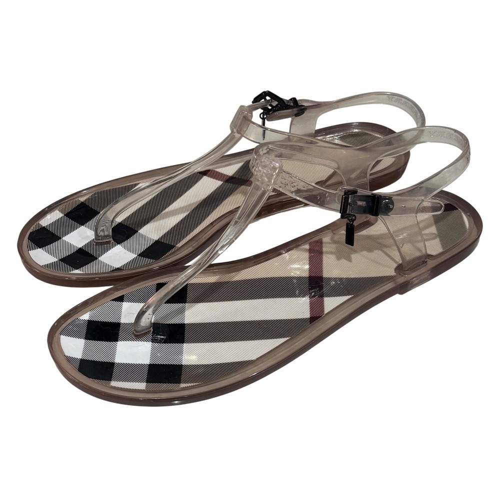 Burberry Jelly Sandals Womens 40 Clear House Check T-Strap Buckle Italian * Read